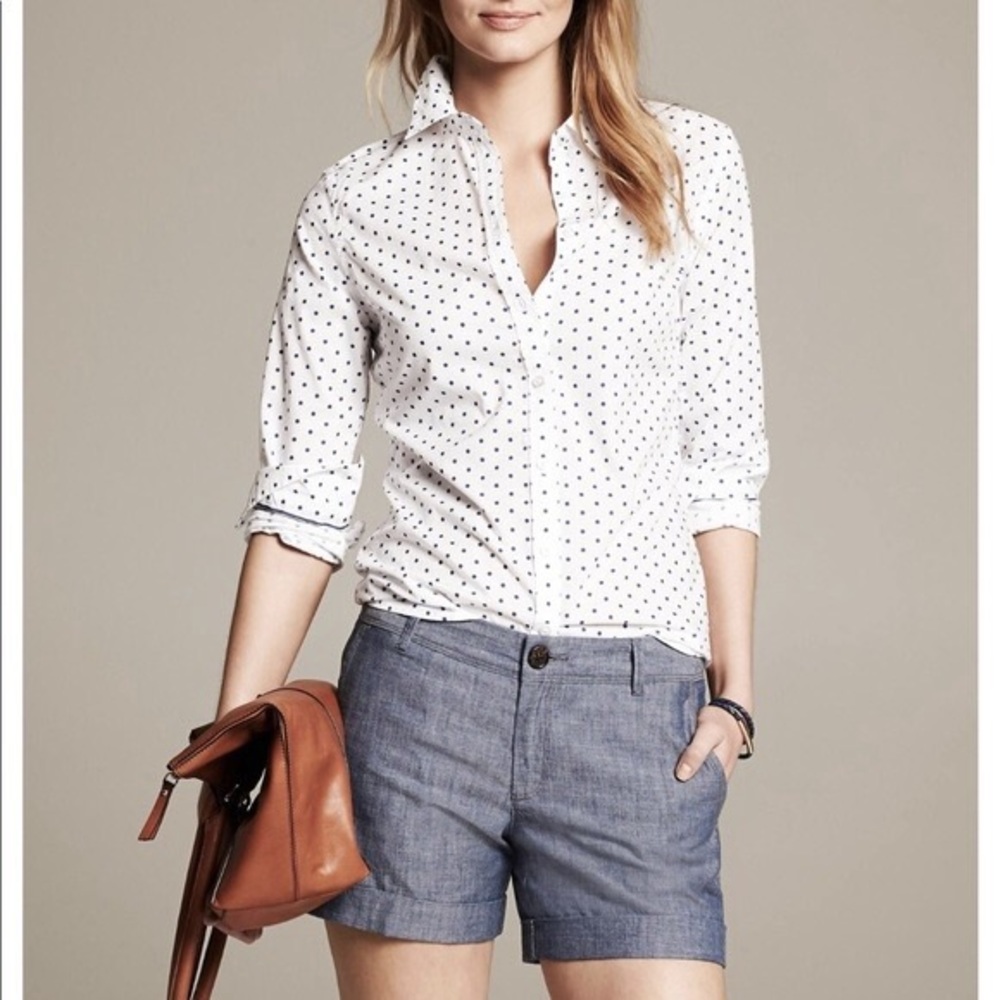 No-iron button-up shirt - white with navy dots